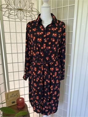 Ann Taylor Petite Floral Button-Down Belted Dress MP